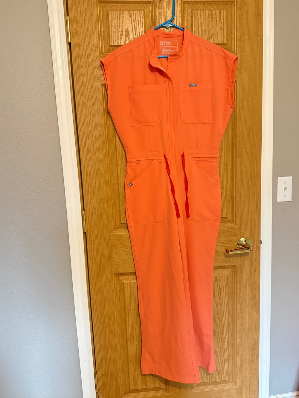 FIGS Women's Bright Orange Sleeveless Jumpsuit with Drawstring Waist